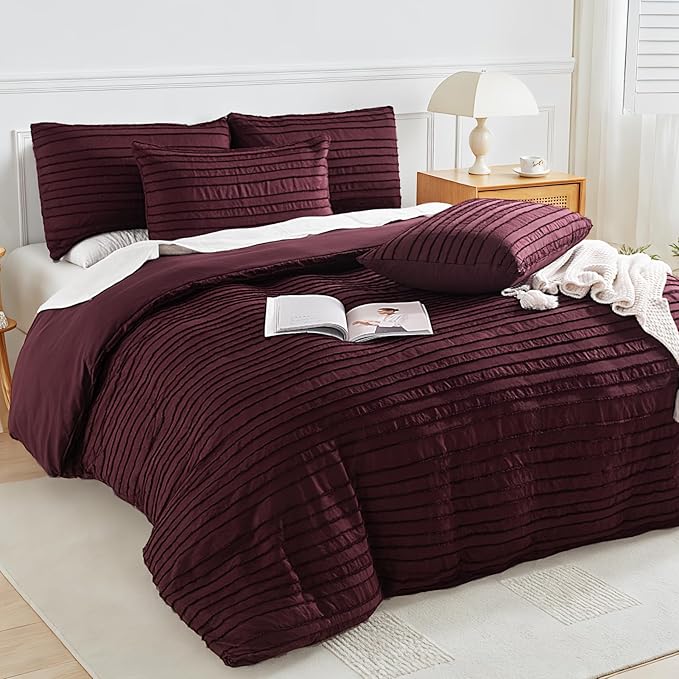 NEXHOME PRO Duvet Cover Queen Size, Blue 3 Pieces Boho Tufted Duvet Cover Set, Soft and Lightweight Microfiber Comforter Cover Set for All Season (Burgundy,90 x 90)-No Comforter