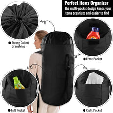 Laundry Bag Backpack, 125L, Extra Large with Shoulder Straps, Adjustable & Extendable Design, Hamper 3 Pockets for Laundromat, College, Travel, Camping