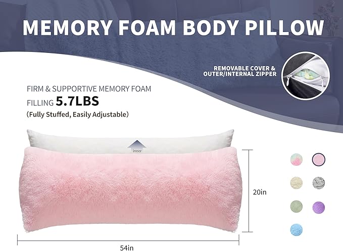 Knee Hip Pillow for Side Back Sleepers 20x54 Kids Pink Body Pillow Pillowcase with Memory Foam Pregnant Pillows for Sleeping King Size Body Bed Pillows Insert Machine Washable