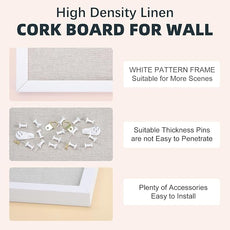 OWLKELA 20'' x 30'' Linen Bulletin Board, White Framed Corkboard, White Oak Frame Linen Cork Board, Vision Board and Decorative Hanging Pin Board