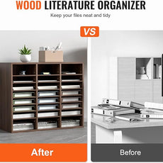 VEVOR 24-Compartment Office Mailbox, Adjustable Shelves, Wood Literature Sorter 29x12x24.4 inches – Ideal for Office, Home, Classroom, Mailrooms Organization – EPA Certified (Brown)