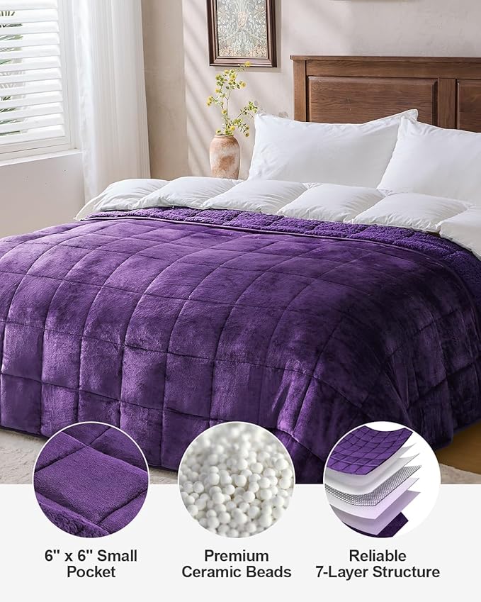 Super Fuzzy Soft Sherpa Fleece Weighted Blankets, 15 lbs Dual Sided Fluffy Heavy Weighted Blankets for Adults - No Bunching with Double Layers of Soft Inner Lining (60"x 80", 15 Pounds)
