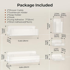 Orimade Shower Caddy 5-Pack, No-Drill Adhesive Shelves for Bathroom, Rustproof ABS Storage Organizer Set, Clear