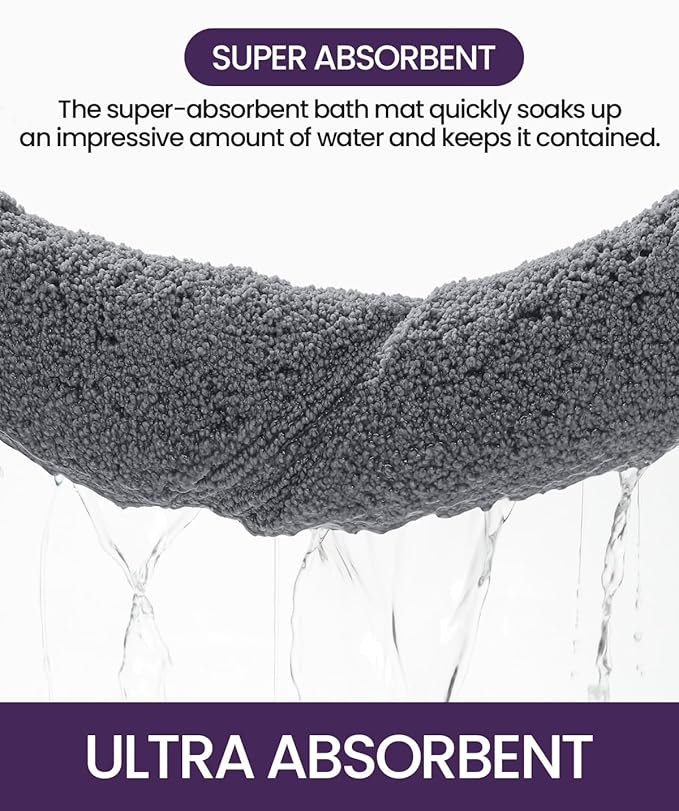 DEXI Bathroom Rug 24x16, Non Slip Washable Bath Mat for Shower Floor, Absorbent Soft Bathmat with Rubber Backing, Quick Dry Microfiber Carpet, Grey