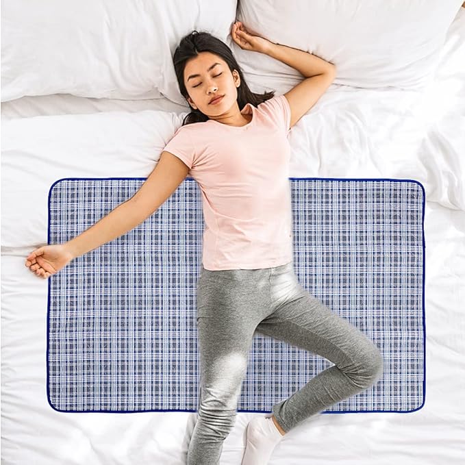 OUTCREATOR® Washable Bed Pads 18" x 24" (Pack of 3) for Incontinence Mattress Protector, Reusable Underpads for Elderly, Adults, Kids, Pets with Anti-Slip Bottom (Light Blue Plaid)
