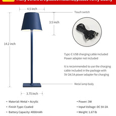 KDG 2 Pack Cordless Table Lamp,Portable LED Desk Lamp, 4000mAh Battery Operated, 3 Color Stepless Dimming Up, for Restaurant/Bedroom/Bars/Outdoor Party/Camping/Coffee Shop Night Light(Blue)