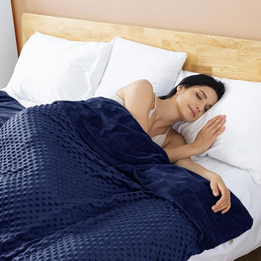Weighted Blanket with Cover Twin Size Heavy Blanket Removable Soft Blue Blankets Microfiber Washable Heated Weighted Throw Blankets Winter Warm Weighted Comforter 15lbs, 48 * 72
