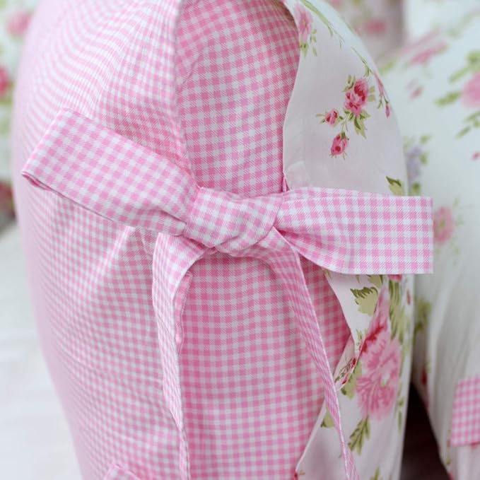 FADFAY Rose Floral Duvet Cover Set Pink Grid Cotton Girls Bedding with Hidden Zipper Closure 3 Pieces, 1duvet Cover & 2pillowcases,Full Size