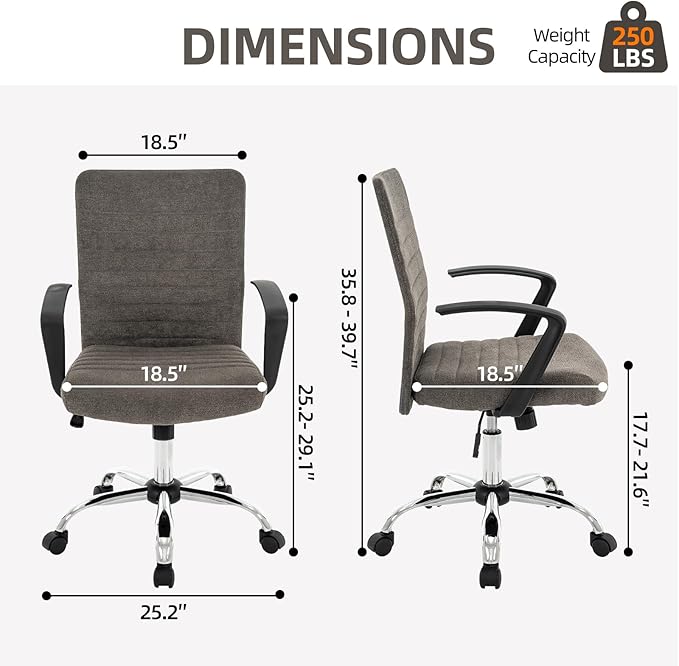 422 High Back Ribbed Office Chair Ergonomically Designed with Armrest Executive Swivel Computer Chairs with Wheels for Conference Study Leisure(Dark Grey)
