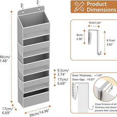 1 Pack 5-Tier Over the Door Organizer, Heavy-Duty Large Deep Pocket Hanging With 5 Large Front & 6 Side Pockets With for Pantry, Kitchen, Bathroom, Dorm, Grey