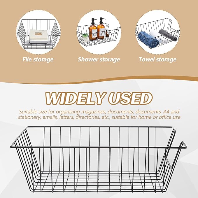 Yeaqee 3 Pcs Letter Tray Wire Paper Trays Stackable File Desk Organizer Metal File Paper Holder Basket for Desk Desktop Letter Storage for Office Home Classroom School (Black,14'' X 10'' X 3'')
