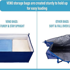 VENO 8 Pack Moving Bags and Large Christmas Decoration Storage Bins with lids. Alternative to Moving Boxes, Packing Supplies for College. Heavy Duty Totes (Blue, 8 Pack)