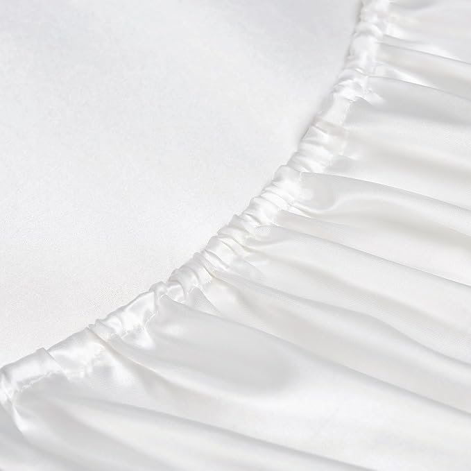 Satin Sheets Full Size - 4 Pieces Luxury Silky Soft Bed Sheets, Wrinkle-Free White Satin Silk Sheet Set with 1 Deep Pocket Fitted Sheet, 1 Flat Sheet, 2 Pillow Cases