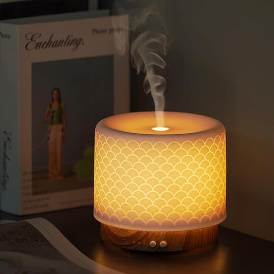 Essential Oil Diffuser, 280ml Ceramic Diffusers for Large Room, Ultrasonic Aromatherapy Diffuser with Cool Mist Humidifier, Quiet and Intelligent Oil Diffusers for Home,Office,Yoga,Bathroom