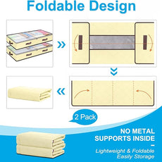 Budding Joy 6 Pack 90L Under bed Storage Containers Organizer Large Capacity Underbed Clothes Storage Bins Organization and Storage Bedroom Foldable Storage Bags with Clear Window Beige