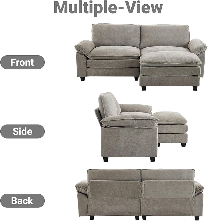 VINGLI 87" Convertible Sectional Sofa,L-Shaped Deep Seat Sofa Couch for Living Room,Modern 2-Seat Loveseat Sofa with Ottoman for Small Space(Light Grey)