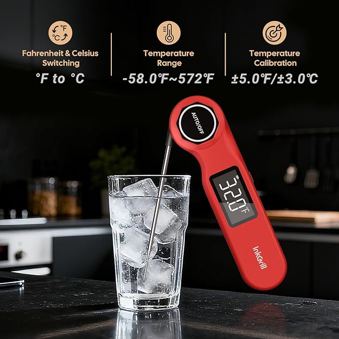 Rechargeable 0.5 Seconds Instant Read Meat Thermometer for Cooking, ±0.5℉ Accuracy Digital Food Thermometer with Large Screen, Waterproof Kitchen Thermometer Magnets for Grilling Frying BBQ