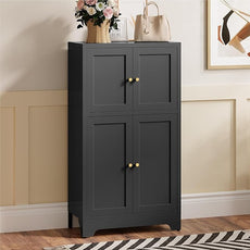 Black Bathroom Floor Cabinet, Metal Storage Cabinets with 4 Doors & 2 Adjustable Shelves, Freestanding Sideboard for Dining Room,Living Room, Home Office