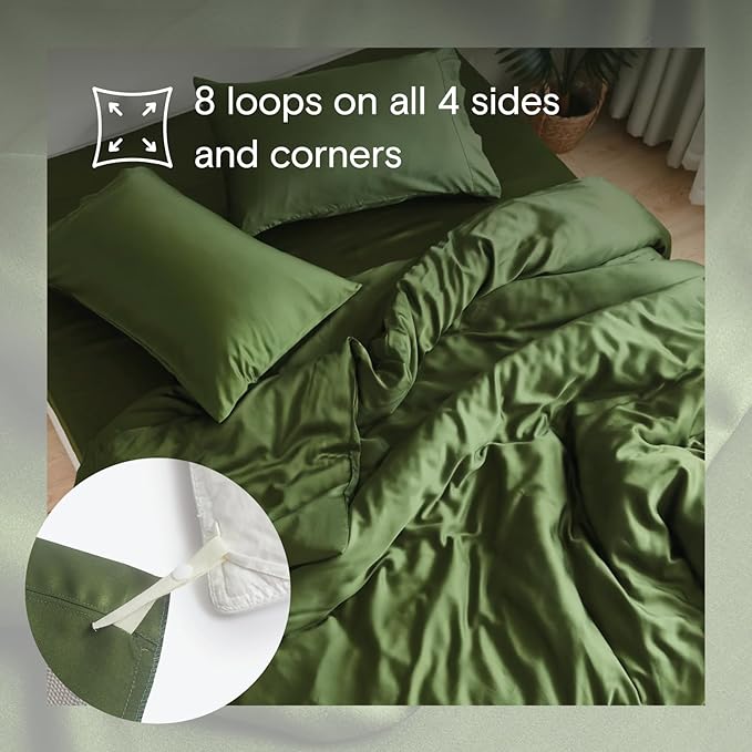 DOZ Duvet Cover Set, 100% Viscose derived from Bamboo, Organically Grown, Buttery Soft, Cooling Duvet Covers, High GSM, 1 Duvet Cover and 2 Pillowcases, 106"x90" (Forest, King/Cal King)