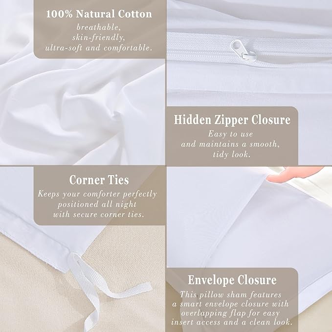 100-Percent Cotton Duvet Cover Set, Hidden Zipper Closure, Ultra Soft, Easy Care and Durable, Simple Bedding Style, King, White (Comforter Not Included)