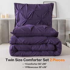 Andency Purple Comforter Twin(66x90Inch), 2 Pieces(1 Pintuck Comforter, 1 Pillowcase) Microfiber Pinch Pleat Comforter Set Twin Size, Lightweight and Soft Bedding Comforter Set