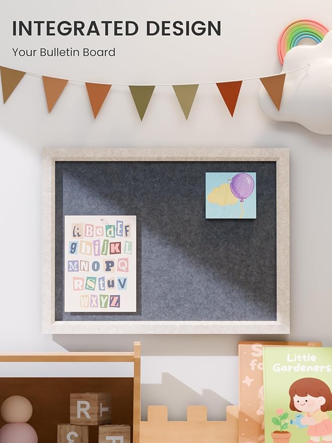 Felt Cork Board Alternative, Felt Bulletin Board 16" x 12" Oatmeal Frame with 8 Adhesive Tabs, Pin Board for Home Office, Classroom, Entryway, Kitchen Wall Decor—Navy Blue