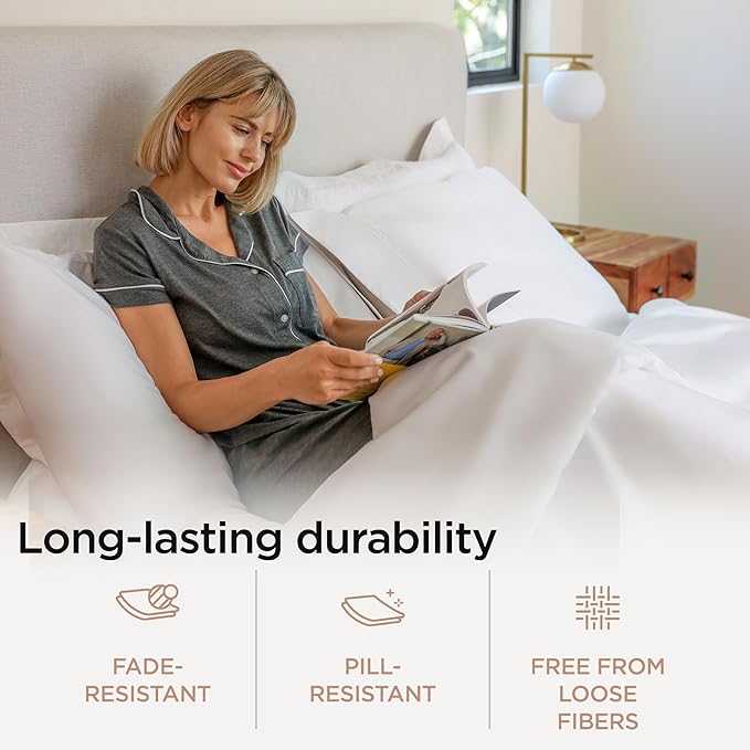 Threadmill 100% Cotton Sheets for King Size Bed - 600 Thread Count King Bed Sheets Set with 16” Deep Pocket - Sateen Weave 4-Piece Bedding Set with Cooling Effect, White