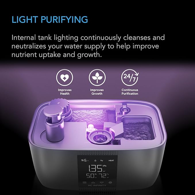 AC Infinity CLOUDFORGE T5, Warm Mist Plant Humidifier 9L with VPD Humidity 10-Level Controls, Hot/Cold Vaporizer for All Climates, Continuous Water Purifying, Extendable Targeted Hose for Grow Tents