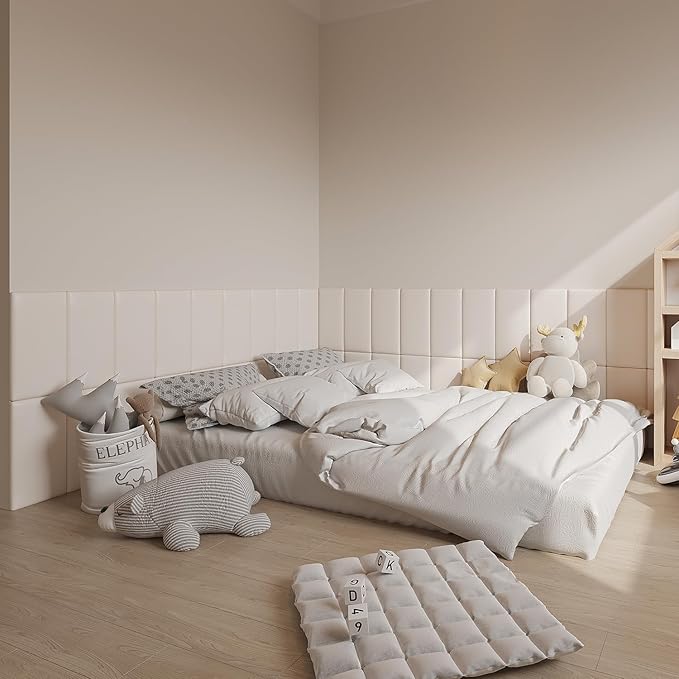 3D Anti-Collision Wall Padding for Kids Self-Adhesive 4PCS White headboard Panels for Wall Peel and Stick headboard