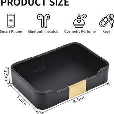 Luxury Leather Valet Tray Desktop Storage Organizer,Bedside Vanity Catchall Tray Nightstand Caddy Holder for Cosmetic,Jewelry,Watch,Keys,Phone,Wallet,Remote Controller,Pen,Black