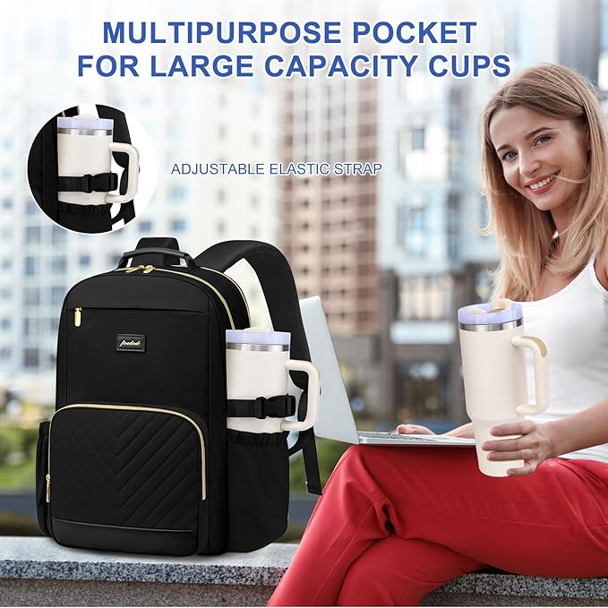 Laptop Backpack for Women Bookbag: 17 inch Work School Backpacks with Pouch Pocket for Large Capacity Cup & USB Charger College Book Bag Travel Business Nurse Teacher Bookbags Anti-theft Back Pack