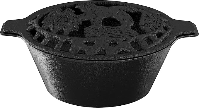Fire Beauty Woodstove Steamer Stove Humidifier Cast Iron Lattice Top Rust Resistant 2.3 Quart Capacity (wolf)
