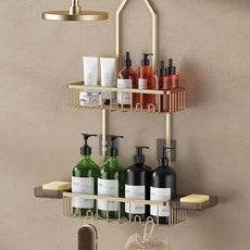 Shower Caddy Hanging, Shower Organizer Hanging, Aluminum Shower Racks for Inside Shower with Hooks for Razor, Never Rust Bathroom Organizers and Storage with Soap Holder, Gold