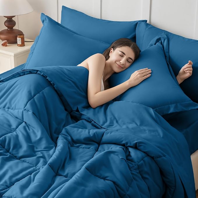 JOLLYVOGUE King Comforter Set, Ultra-Soft Bed in a Bag King Size 7 Pieces, Oeko-TEX Certified Bedding Set with Down Alternative Comforter, Sheets, Pillowcases & Shams, Teal