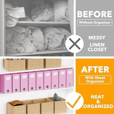 SpaceAid 9 Pack Bed Sheet Organizers and Storage, Foldable Sheet Organizer with Window for Linen Closet, Set Folder Keeper for Queen & King Size Bedding Storage (Pink)