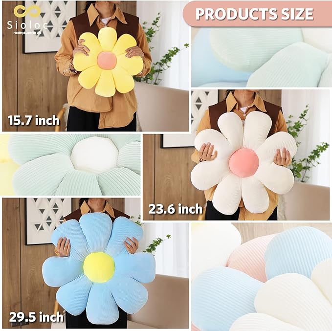 Sioloc Flower Pillow Shaped Throw Pillow Butt Cushion Floor Pillow,Seating Cushion,Cute Room Decor & Plush Pillow for Bedroom Sofa Chair(White,15.7'')