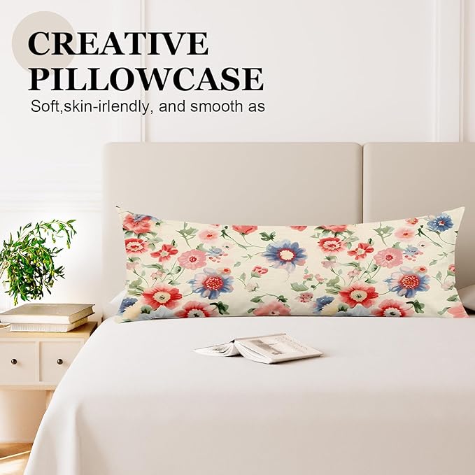 Microfiber Body Pillow Cover with Hidden Zipper,Comfortable Fabric,Floral Print Pattern Body Pillow Case,Lightweight and Breathable,The Size is 20 "X 54"(Flower-14)