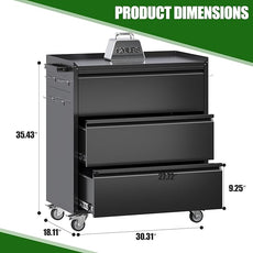 SUXXAN Metal Storage Cabinet with 3 Drawer and 4 Hooks,35.4