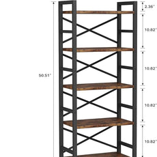 Organization and Storage, 5 Tier Bookshelf, Tall Bookcase with Shelves, Wood and Metal Book Shelf Storage Organizer, Industrial Display Standing Shelf Unit for Bedroom, Living Room, Rustic Brown