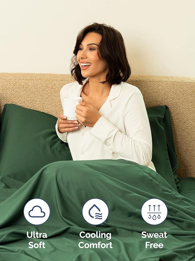 Extra Deep Pocket Split King Sheets - 5 Piece Breathable & Cooling Bed Sheets - Hotel Luxury Bed Sheet Set - Soft, Wrinkle Free & Comfy - Easily Fits Extra Deep Mattresses - Emerald Green Sheets Set