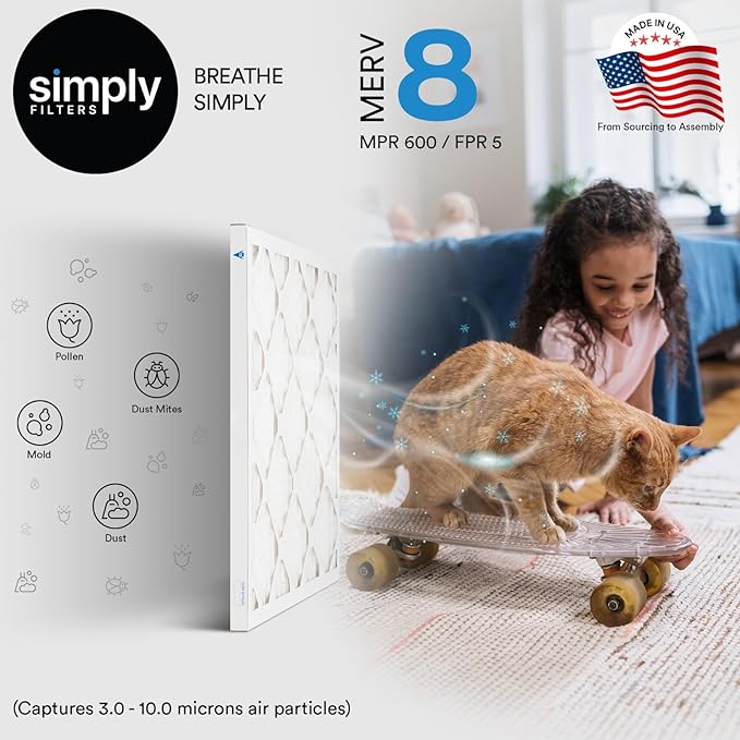 Simply 17.5x23.5x1 Air Filter, Merv 8, 6 Pack, For Home AC Furnace & HVAC (Actual Size: 17.5x23.5x"x0.75") DUST, Pet, & Allergy Control