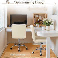 Furmax Mid-Back Office Task Chair Ribbed PU Leather Executive Chair Modern Adjustable Home Desk Retro Comfortable Work Chair 360 Degree Swivel with Arms (Beige)