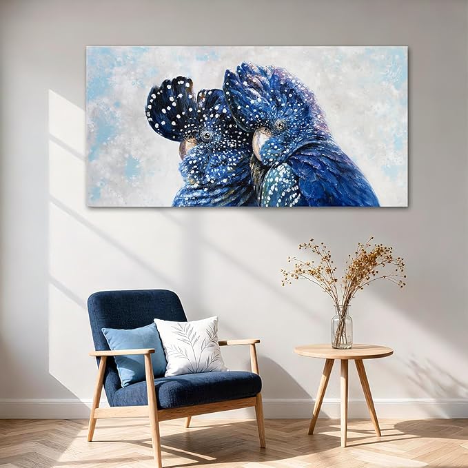 YETHEN WAL Blue Parrot Wall Art, Large Blue Bird Canvas Print, Textured Hand-Painted Style Animal Artwork for Living Room Bedroom Office, 20×40 Inch