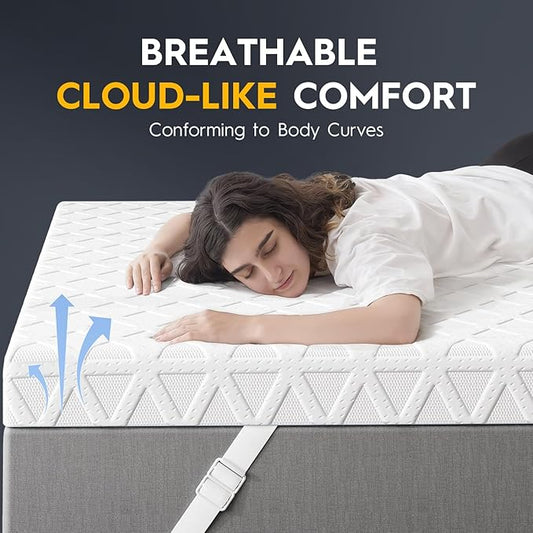 ELEMUSE 2 Inch Gel Memory Foam Mattress Topper Twin- Cooling Ice Silk Removable & Washable Cover, Mattress Topepr for Back Pain Relief, Adjustable Strap & Non-Slip, CertiPUR-US Certified