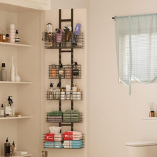 5-Tier Over The Door Organizer Bathroom - Hair Dryer Holder - Hair Tool Organizer Adjustable Height, DIY Bathroom Storage Shelf Wall Mounted for Flat/Curling Irons, Straighteners, Skincare