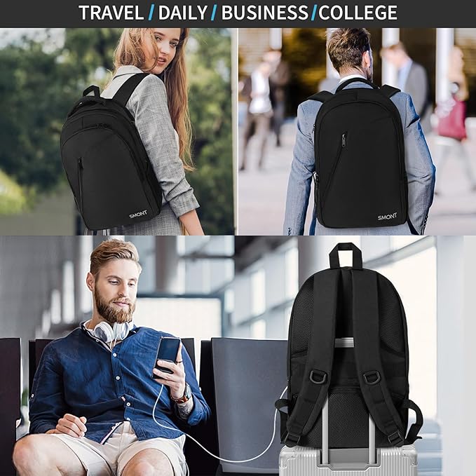 SMONT Large Laptop Backpack for Men, 17" Mens Business Bookbag for Computer Office Tech Commuter Work Black