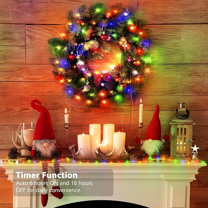 Battery Operated String Lights (2 Pack), 16.5ft 50 LED Fairy String Lights Battery Powered with Remote & Timer for Indoor Outdoor Christmas Trees Wreath Decoration Bedroom Patio - Multicolor