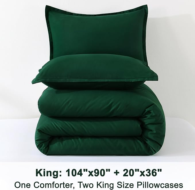 Litanika Comforter Set, Lightweight Solid Bedding Comforter Set, Fluffy Down Alternative Bed Set, Emerald Green, King