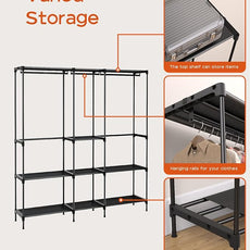 Clothes Rack, Portable Closet, 71.7 Inch Large Capacity Wardrobe Closet, Clothes Storage Organizer with Shelves and 3 Hanging Rods, Easy to Assembly, Black PCT035B01