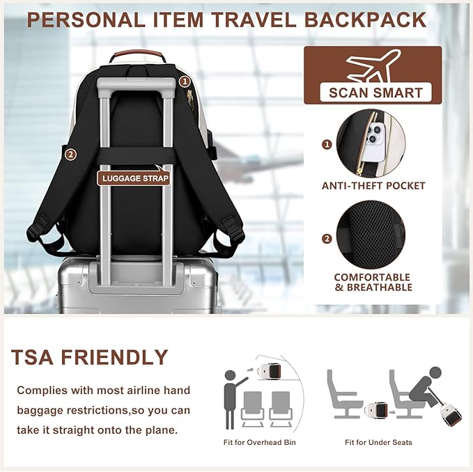 Laptop Backpack for Women Bookbag: 17 inch Work School Backpacks with Pouch Pocket for Large Capacity Cup & USB Charger College Book Bag Travel Business Nurse Teacher Bookbags Anti-theft Back Pack